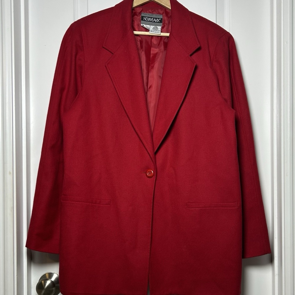 Nouveaux Vintage 90s 100% Pure Wool Woolmark Red‎ Single Button Longline Blazer